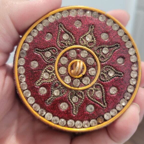 Vintage Pier 1 Jeweled Trinket Box Round Hexagon Jewelry Small 3x3x1 Maroon Boho - Picture 4 of 10